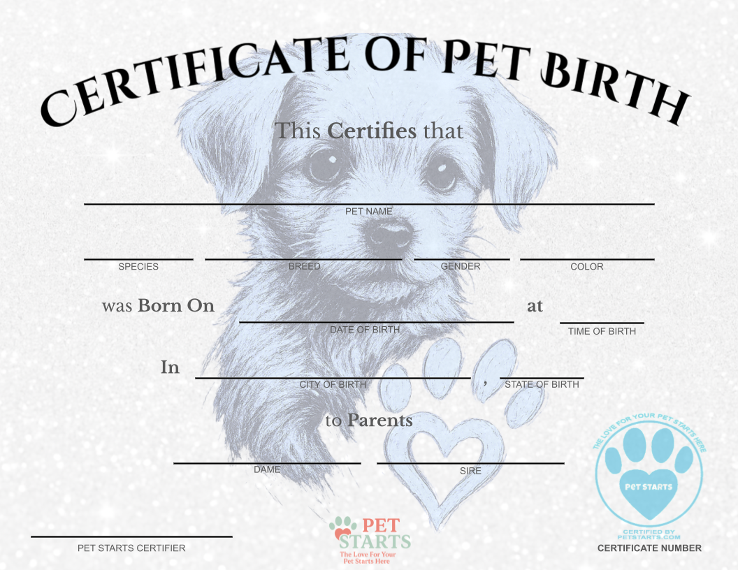 Classic Blue Pawprint Puppy Birth Certificate